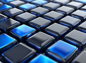 Fototapeta premium Blue and black glossy cubes background