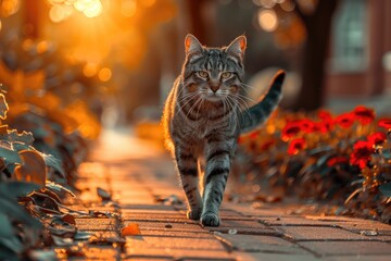 Cat walking down the street professional photography
