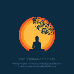 Happy Vesak Day, Buddha Purnima wishes greetings with buddha and lotus illustration. Can be used for poster, banner, logo, background, greetings, print design. abstract vector illustration design.