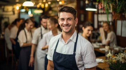 Fototapeta premium Portrait of a happy young male chef in a restaurant