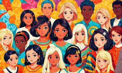 large multiethnic group together, diversity and multiculturalism concept, vector illustration design. Generative AI