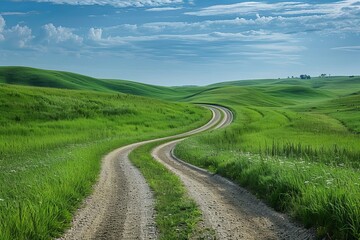 Fototapeta premium Scenic view of a rural road winding through green hills