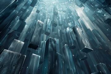 Obraz premium Blue rectangular prisms floating in a large body of water