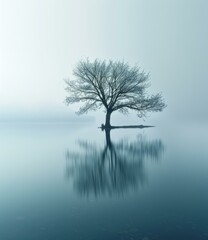 A Single Tree In The Middle Of A Body Of Water