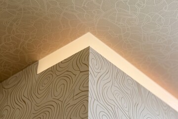 A detailed close-up of the seamless transition between wallpaper and ceiling in a contemporary apartment.