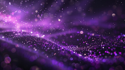 Cool Deep Purple Optical Bokeh Lights with Sparkle Dust on Dark Abstract Background, High-Definition Effect