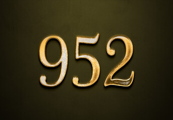 Old gold effect of 952 number with 3D glossy style Mockup.	
