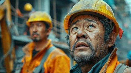 Chinese employee works in construction. Chinese worker. Labor day photo