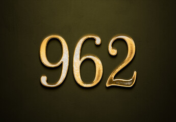 Old gold effect of 962 number with 3D glossy style Mockup.	