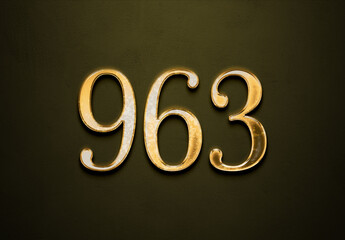 Old gold effect of 963 number with 3D glossy style Mockup.	