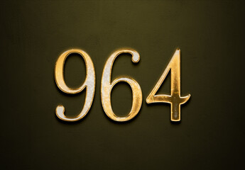 Old gold effect of 964 number with 3D glossy style Mockup.	