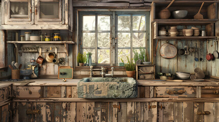 Rustic Elegance: Reclaimed Wood Kitchen with Vintage Accents