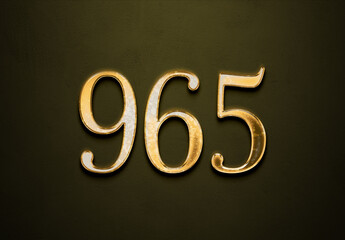 Old gold effect of 965 number with 3D glossy style Mockup.	