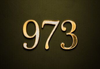 Old gold effect of 973 number with 3D glossy style Mockup.	