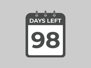 98 days to go countdown template. 98 day Countdown left days banner design. 98 Days left countdown timer