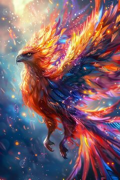 A griffin rendered in a vibrant anime style with dynamic movement and colorful details