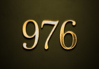 Old gold effect of 976 number with 3D glossy style Mockup.	