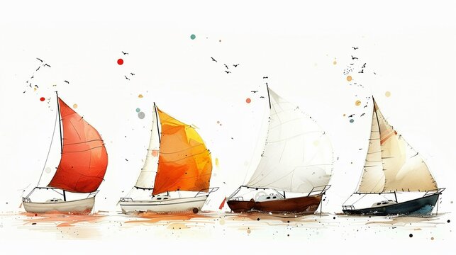 Collection of sailboat watercolor drawings on a white background  8K , high-resolution, ultra HD,up32K HD