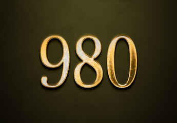 Old gold effect of 980 number with 3D glossy style Mockup.	