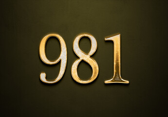 Old gold effect of 981 number with 3D glossy style Mockup.	
