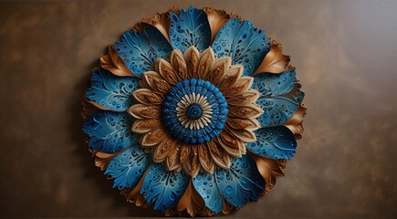 painting of a blue and brown flower with circles