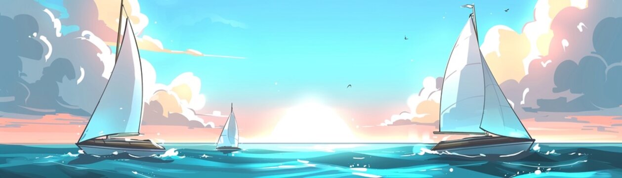 Collection of sailboat sketches in a serene ocean setting