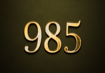 Old gold effect of 985 number with 3D glossy style Mockup.	