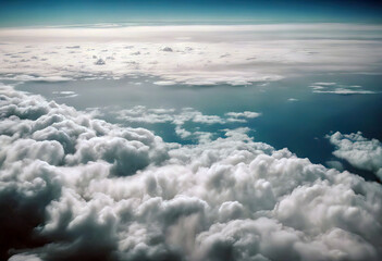 Obraz premium 'view cloudscape blue ocean sky top Aerial view airplane clouds View Top Cloud Sky Aerial Sea Above Ocean Shadow Background Air Landscape Flight Layer Climate Cloudy Atmosphere Space White Water'