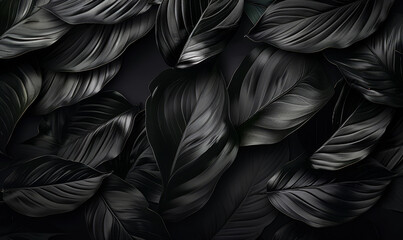 Abstract Black Tropical Leaves Flat Lay - Dark Nature Background, Foliage Texture, Leaf Pattern Design Concept