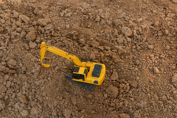Crawler excavators  are digging soil with  in the construction site ,Top view