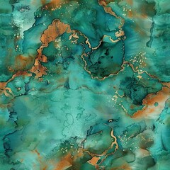 Fototapeta premium Turquoise patina, ancient boho watercolor, seamless pattern, weathered greens and blues, timeless copper verdigris.Seamless Pattern, Fabric Pattern, Tumbler Wrap, Mug Wrap.