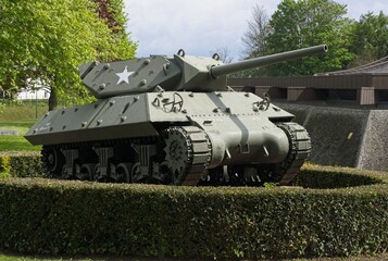 Bayeux, France - Apr 28, 2024: M10 tank destroyer (Wolverine). A Sherman M4 tank variant during...