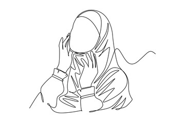 Continuous one line drawing stylish and trendy hijab woman concept. Doodle vector illustration.