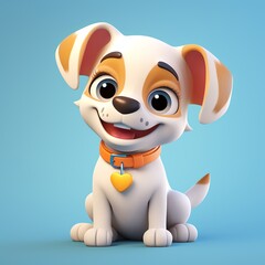 Fototapeta premium Dog, in the 3D illustration style, cute, kawaii character design with on a simple background, a high resolution detailed texture with adorable details
