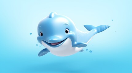Dolphin, in the 3D illustration style, cute, kawaii character design with on a simple background, a high resolution detailed texture with adorable details