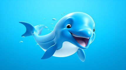 Naklejka premium Dolphin, in the 3D illustration style, cute, kawaii character design with on a simple background, a high resolution detailed texture with adorable details