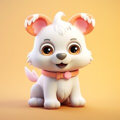 Fototapeta premium Dog, in the 3D illustration style, cute, kawaii character design with on a simple background, a high resolution detailed texture with adorable details