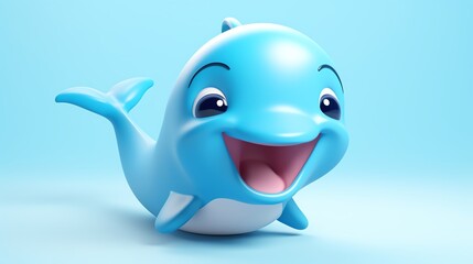 Dolphin, in the 3D illustration style, cute, kawaii character design with on a simple background, a high resolution detailed texture with adorable details