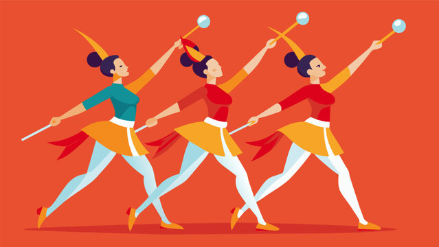 Majorette Twirlers A team of twirlers effortlessly twirling batons and adding a dazzling element to the parade.. Vector illustration