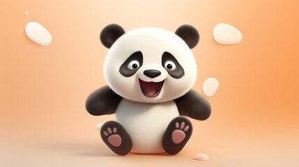 Panda, in the 3D illustration style, cute, kawaii character design with on a simple background, a high resolution detailed texture with adorable details