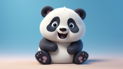 Naklejka premium Panda, in the 3D illustration style, cute, kawaii character design with on a simple background, a high resolution detailed texture with adorable details
