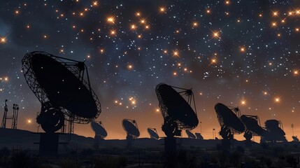 A telescope array scanning the night sky for signs of distant galaxies and exoplanets, contributing to our understanding of the universe and the search for extraterrestrial life.