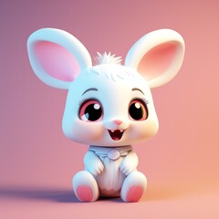 Rabbit, in the 3D illustration style, cute, kawaii character design with on a simple background, a high resolution detailed texture with adorable details