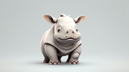 Rhino, in the 3D illustration style, cute, kawaii character design with on a simple background, a high resolution detailed texture with adorable details