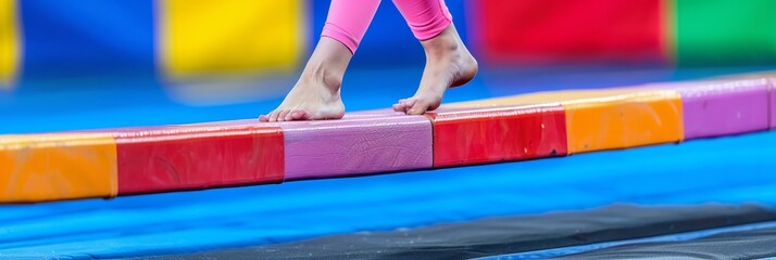 Gymnast s feet on balance beam  precision and balance display in summer olympics