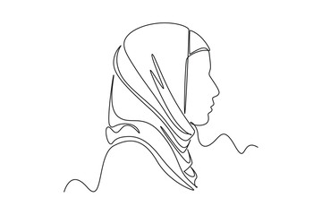 Continuous one line drawing stylish and trendy hijab woman concept. Doodle vector illustration.