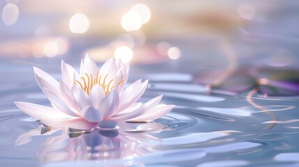 White water lily, pastel lavender matte background, spa and wellness magazine cover, serene morning lighting, eyelevel shot