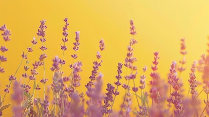 Wild lavender, vibrant yellow matte background, nature photography magazine cover, bright afternoon lighting, eyelevel shot
