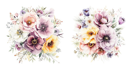 Two delicate floral arrangements in watercolor