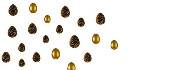 Easter eggs collection. White and gold 3d elegant design elements.
